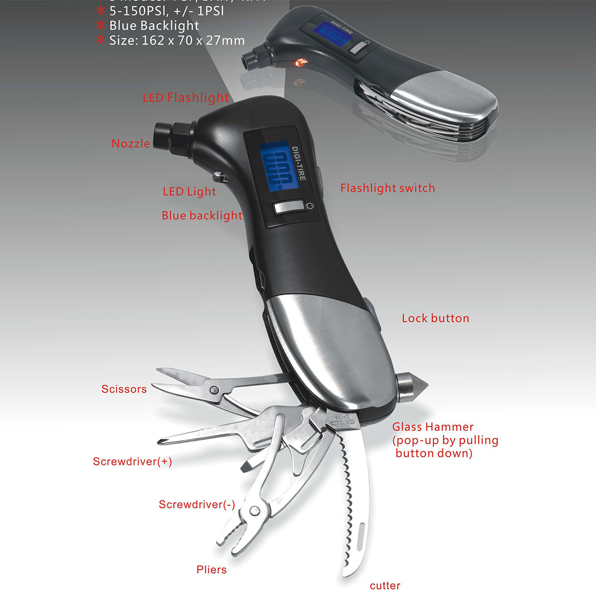 Auto EmergencyToolwith Digi-Tire Gauge